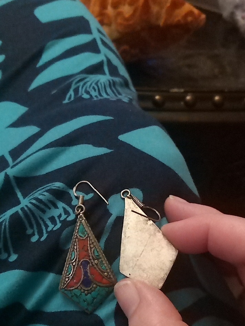 Bohemian Turquoise And Red Coral Multi-Color Drop Earrings - Picture 2 of 3